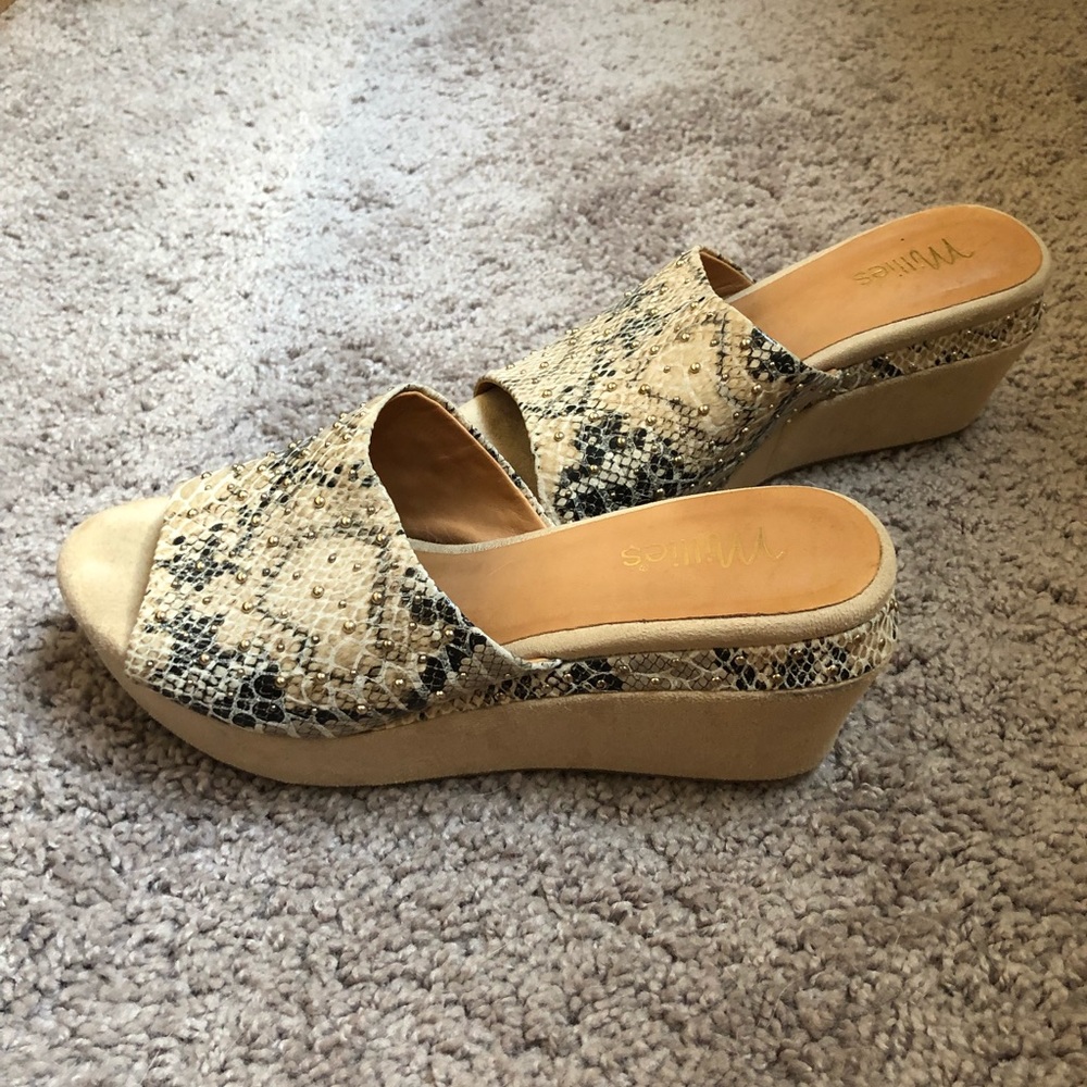 Snakeskins nude chunky wedge clog sandals